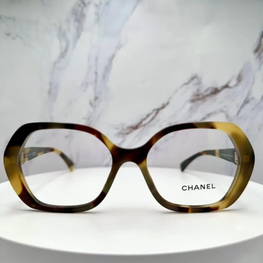 New CHANEL Eyeglasses Brown Gold Chain CC Square Acetate Womens - Picture 2 of 16